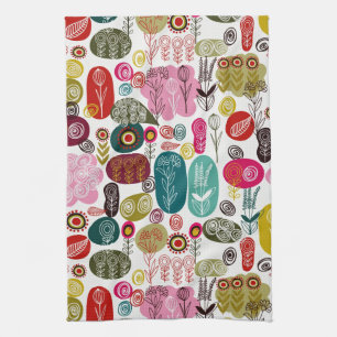 Farbenfrohe Retro Hand gezeichnete Blume Geschirrtuch