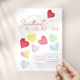 Farbenfrohe Retro-Herzen Valentinstag Baby Shower Einladung