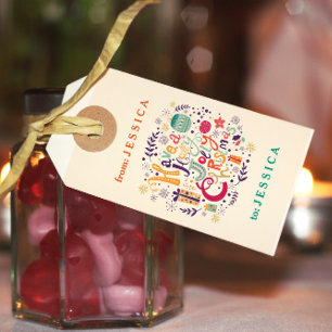 Farbenfrohe Retro Holly Jolly Weihnachten Geschenkanhänger