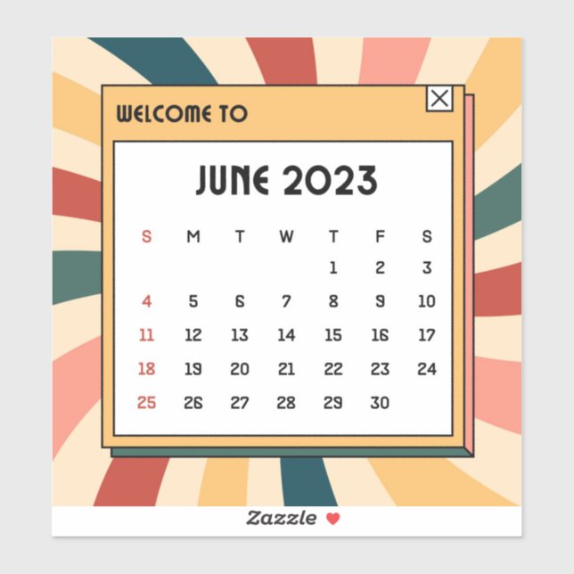 Farbenfrohe Retro Juni 2023 Kalender Aufkleber (Blatt)