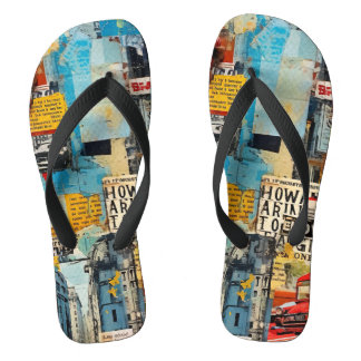 Farbenfrohe Retro-Junk-Reiseroute-Collage Flip Flops