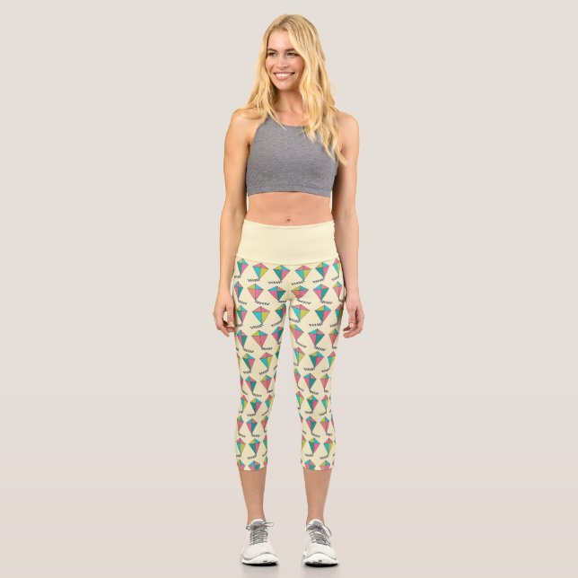 Farbenfrohe Retro Kite Muster Capri Leggings (Vorderseite)