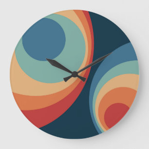 Farbenfrohe Retro-Kreismuster Große Wanduhr