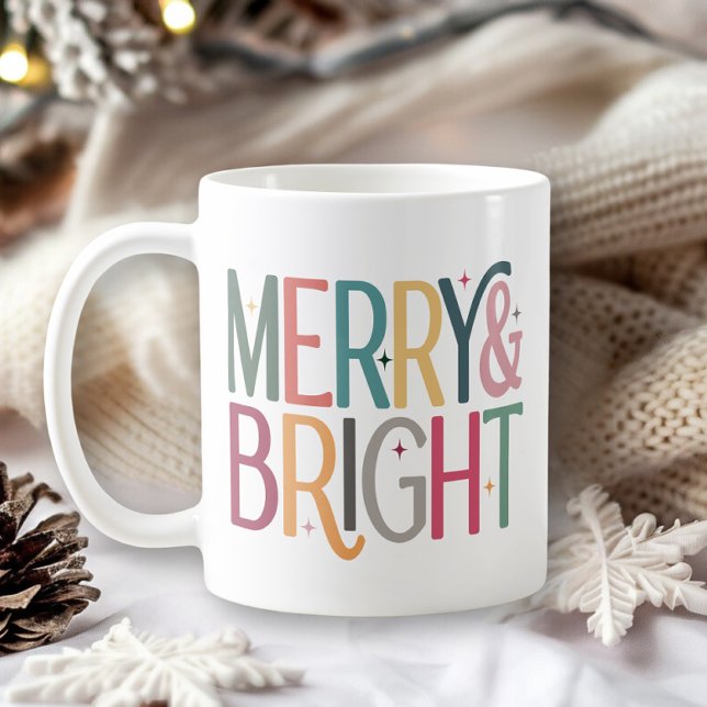 Farbenfrohe Retro Merry and Bright Stars Foto Kaffeetasse (Von Creator hochgeladen)