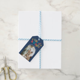 Farbenfrohe Retro Merry & Bright Christmas Foto Bl Geschenkanhänger