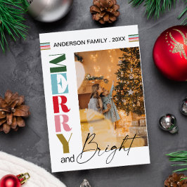 Farbenfrohe Retro Merry & Bright Weihnachten Foto Magneteinladung