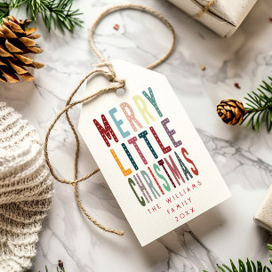 Farbenfrohe Retro Merry Little Christmas Geschenkanhänger