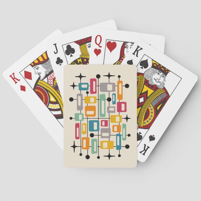 Farbenfrohe Retro Mitte des Jahrhunderts Moderne A Spielkarten (Rückseite)