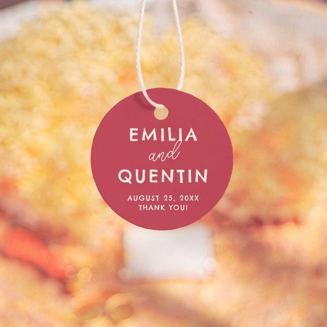 Farbenfrohe Retro Moderne Kirschrote Hochzeits Dan Geschenkanhänger (Von Creator hochgeladen)