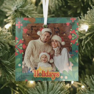 Farbenfrohe Retro moderne Weihnachtskarte Ornament Aus Glas