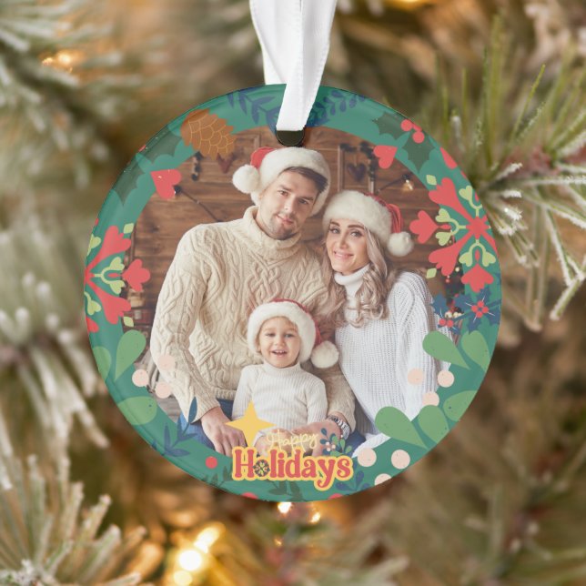Farbenfrohe Retro moderne Weihnachtszeit botanisch Ornament (Baum)