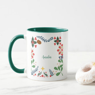 Farbenfrohe Retro moderne Weihnachtszeit botanisch Tasse