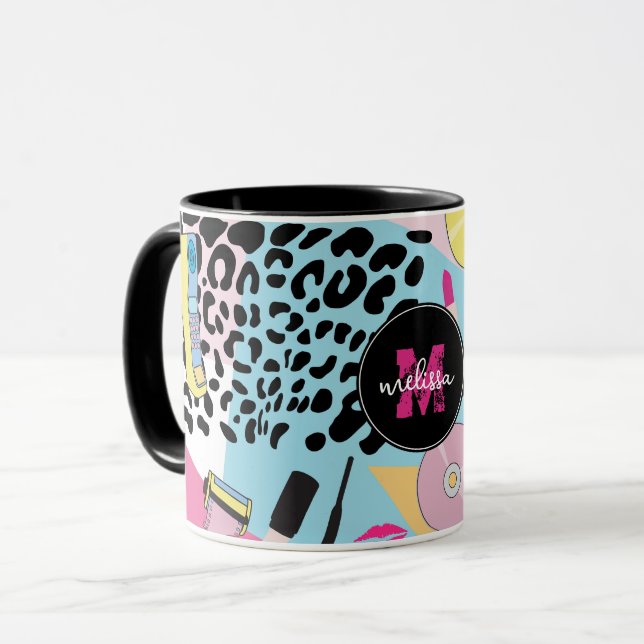 Farbenfrohe Retro-Muster der 1990er Jahre Tasse (Vorderseite Links)