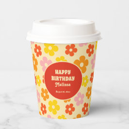 Farbenfrohe Retro Orange Boho Blume 50. Geburtstag Pappbecher
