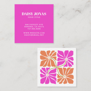 Farbenfrohe Retro Orange Red Violet Floral Muster Quadratische Visitenkarte