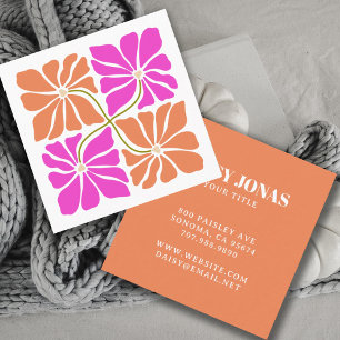 Farbenfrohe Retro Orange Red Violet Floral Muster Quadratische Visitenkarte