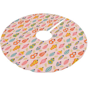 Farbenfrohe Retro-Ornamente Weihnachtsmuster Polyester Weihnachtsbaumdecke