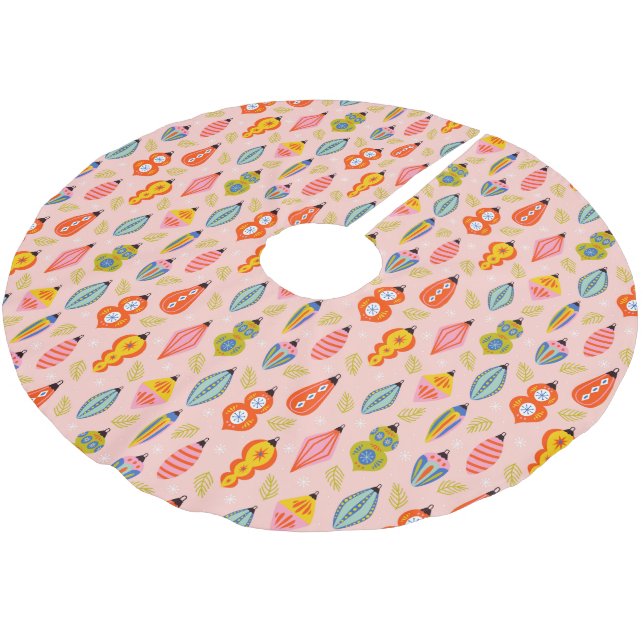 Farbenfrohe Retro-Ornamente Weihnachtsmuster Polyester Weihnachtsbaumdecke (Schrägansicht)