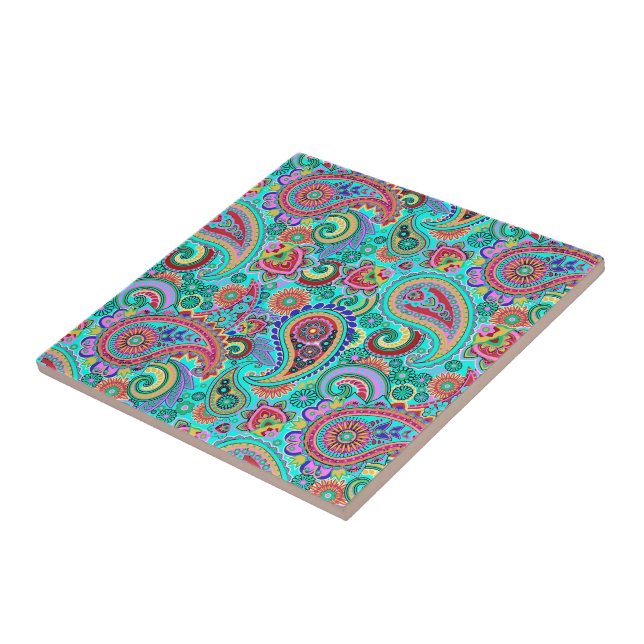 Farbenfrohe Retro Paisley 2a Fliese (Seite)