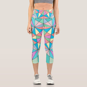 Farbenfrohe Retro Pastel Mosaic Triangle Star Patt Capri Leggings