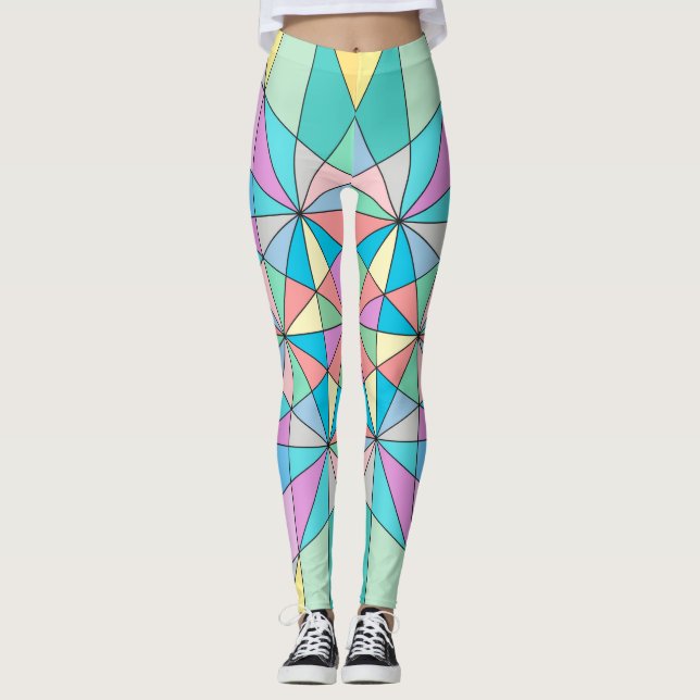 Farbenfrohe Retro Pastel Mosaic Triangle Star Patt Leggings (Vorderseite)