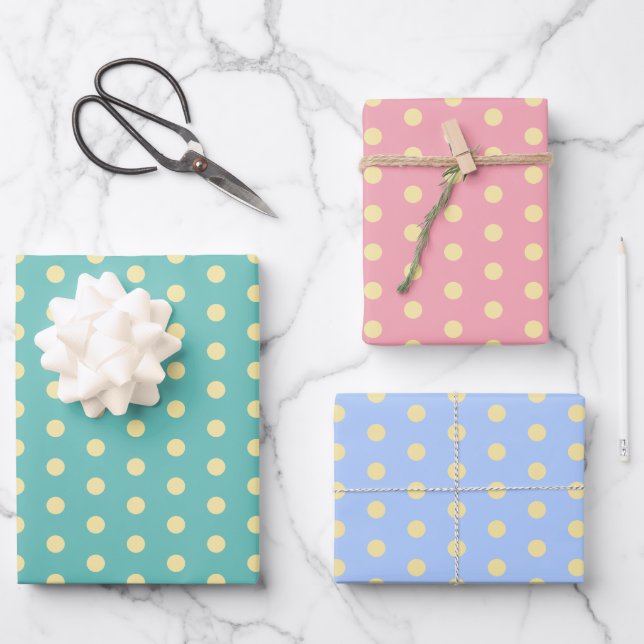 Farbenfrohe Retro Pastel Polka Dots Muster Ostern Geschenkpapier Set (Vorderseite)