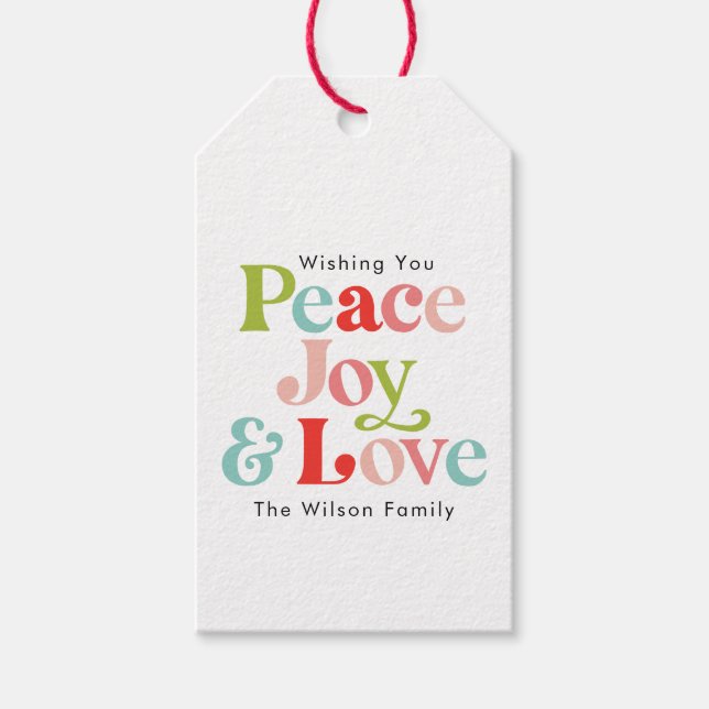Farbenfrohe Retro Peace Joy & Liebe Weihnachten Fa Geschenkanhänger (Vorderseite)