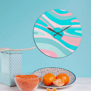 Farbenfrohe Retro-Pink-Aqua Große Wanduhr