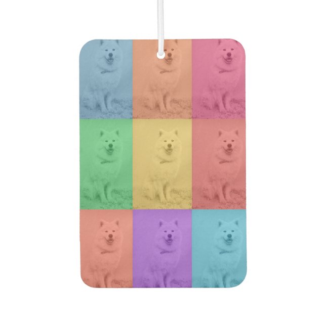 Farbenfrohe Retro-Pop Art Custom Dog Pet Foto Grid Autolufterfrischer (Vorderseite)