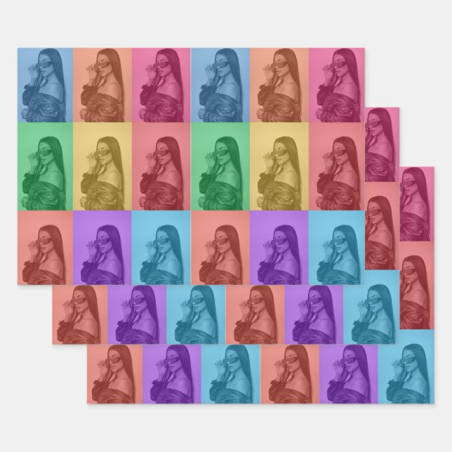 Farbenfrohe Retro Pop Modernes Foto Grill Geschenkpapier Set (Set)