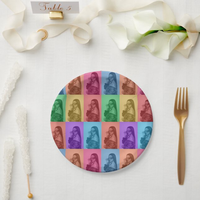 Farbenfrohe Retro Pop Modernes Foto Grill Pappteller (Hochzeit)