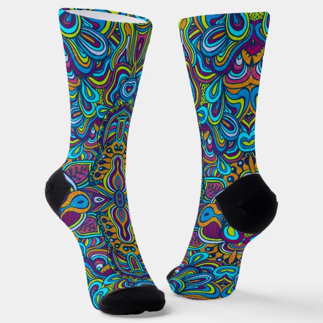 Farbenfrohe Retro Psychedelic Abstrakte Wirbel Socken (Gewinkelt)