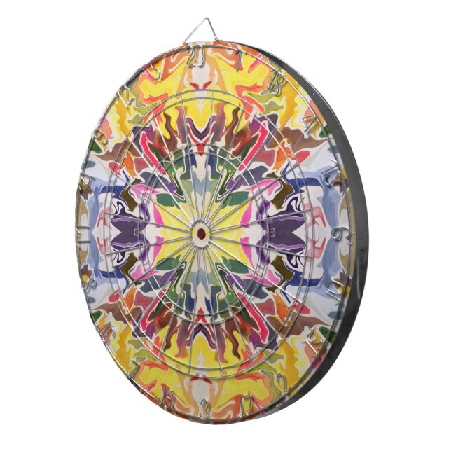 Farbenfrohe Retro Psychedelic Kaleidoskop Abstrakt Dartscheibe (Vorderseite rechts)