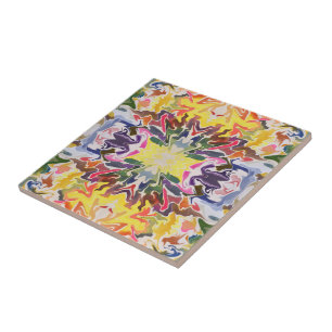 Farbenfrohe Retro Psychedelic Kaleidoskop Abstrakt Fliese