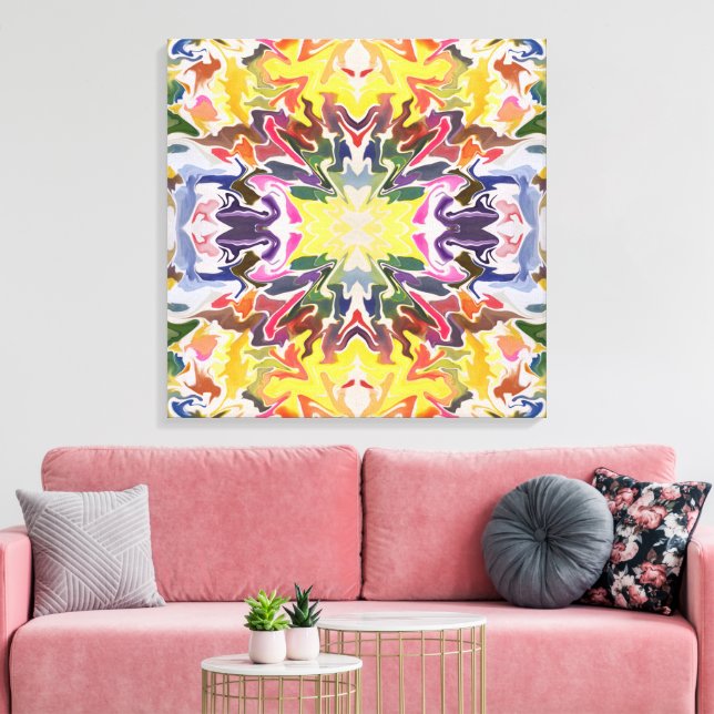 Farbenfrohe Retro Psychedelic Kaleidoskop Abstrakt Leinwanddruck (Insitu (Wohnzimmer))