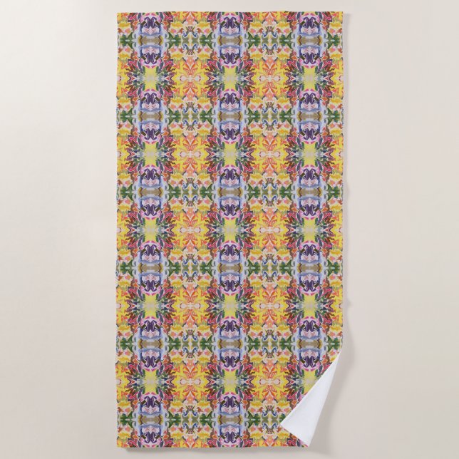 Farbenfrohe Retro Psychedelic Kaleidoskop Abstrakt Strandtuch (Vorderseite)