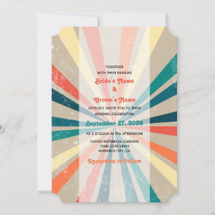 Farbenfrohe Retro-Rainbow-Sonnenbrust-Hochzeit Einladung