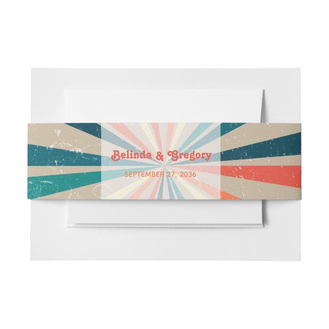 Farbenfrohe Retro-Rainbow-Sonnenbrust-Hochzeit Einladungsbanderole (Vorderseite Beispiel)