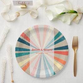Farbenfrohe Retro-Rainbow-Sonnenbrust-Hochzeit Pappteller