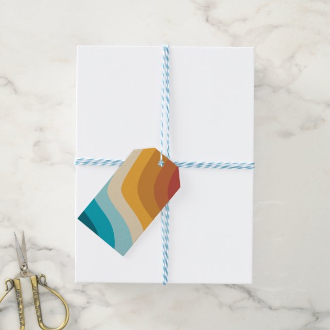Farbenfrohe Retro-Regenbogen-Abstrakte Wellen Geschenkanhänger (Mit Garn)