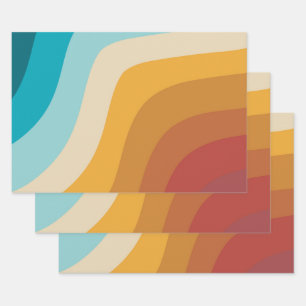 Farbenfrohe Retro-Regenbogen-Abstrakte Wellen Geschenkpapier Set