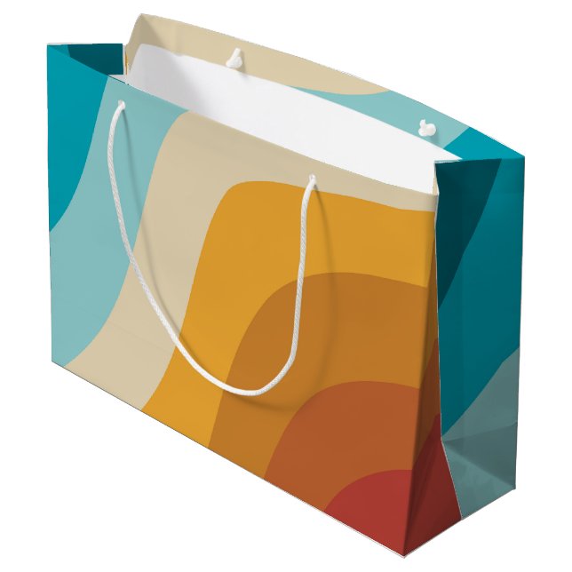 Farbenfrohe Retro-Regenbogen-Abstrakte Wellen Große Geschenktüte (Rückseite Schrägansicht)