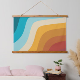 Farbenfrohe Retro-Regenbogen-Abstrakte Wellen Wandteppich Mit Holzrahmen