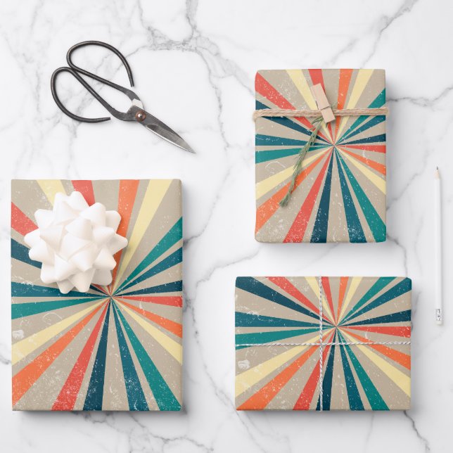 Farbenfrohe Retro-Regenbogen-Sonnenbrust Geschenkpapier Set (Vorderseite)