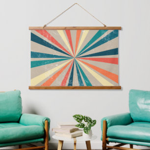 Farbenfrohe Retro-Regenbogen-Sonnenbrust Wandteppich Mit Holzrahmen