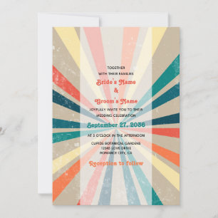 Farbenfrohe Retro-Regenbogen-Sonnenstrahl-Hochzeit Einladung