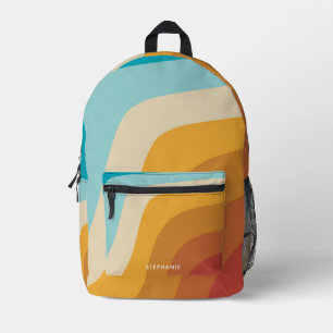 Farbenfrohe Retro-Regenbogen-Wellen - Personalisie Bedruckter Rucksack