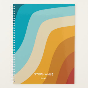 Farbenfrohe Retro-Regenbogenwellen Personalisiert Planer