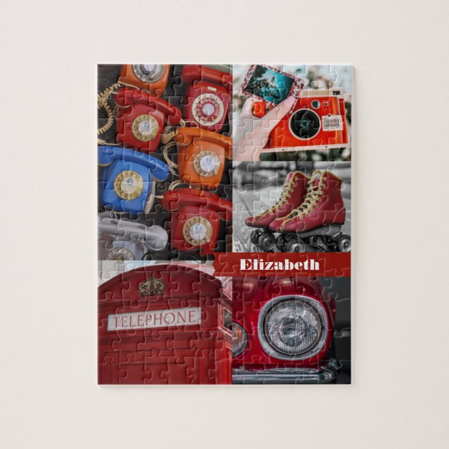 Farbenfrohe Retro Rote Ästhetik Foto Collage Name (Vertikal)