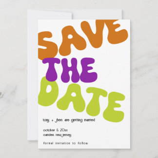 Farbenfrohe Retro Save the Date Hochzeitsankündigu Einladung